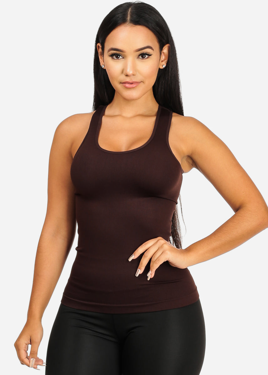 Stretchy Spandex Women's Brown Color Tank Top CC-0531 – One Size Fits
