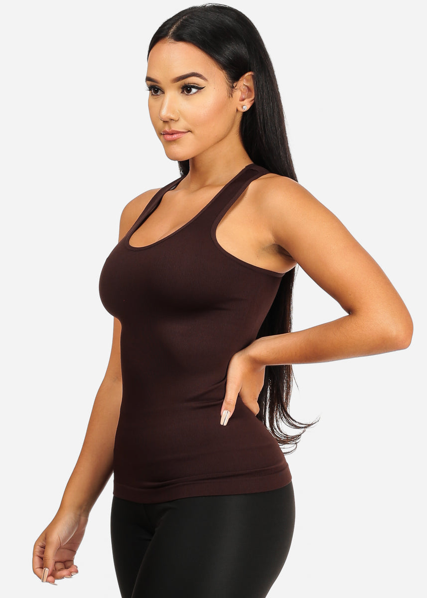 Stretchy Spandex Women's Brown Color Tank Top CC-0531