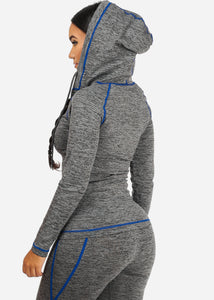 Gray /Blue Stripe Sport Wear Set With Hoodie JET 155