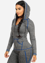Load image into Gallery viewer, Gray /Blue Stripe Sport Wear Set With Hoodie JET 155