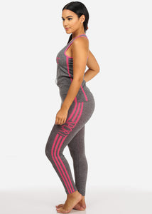 Sport Printed Activewear Women,s Gray/Pink  High Rise Waist Band Set 2PCS AS 21
