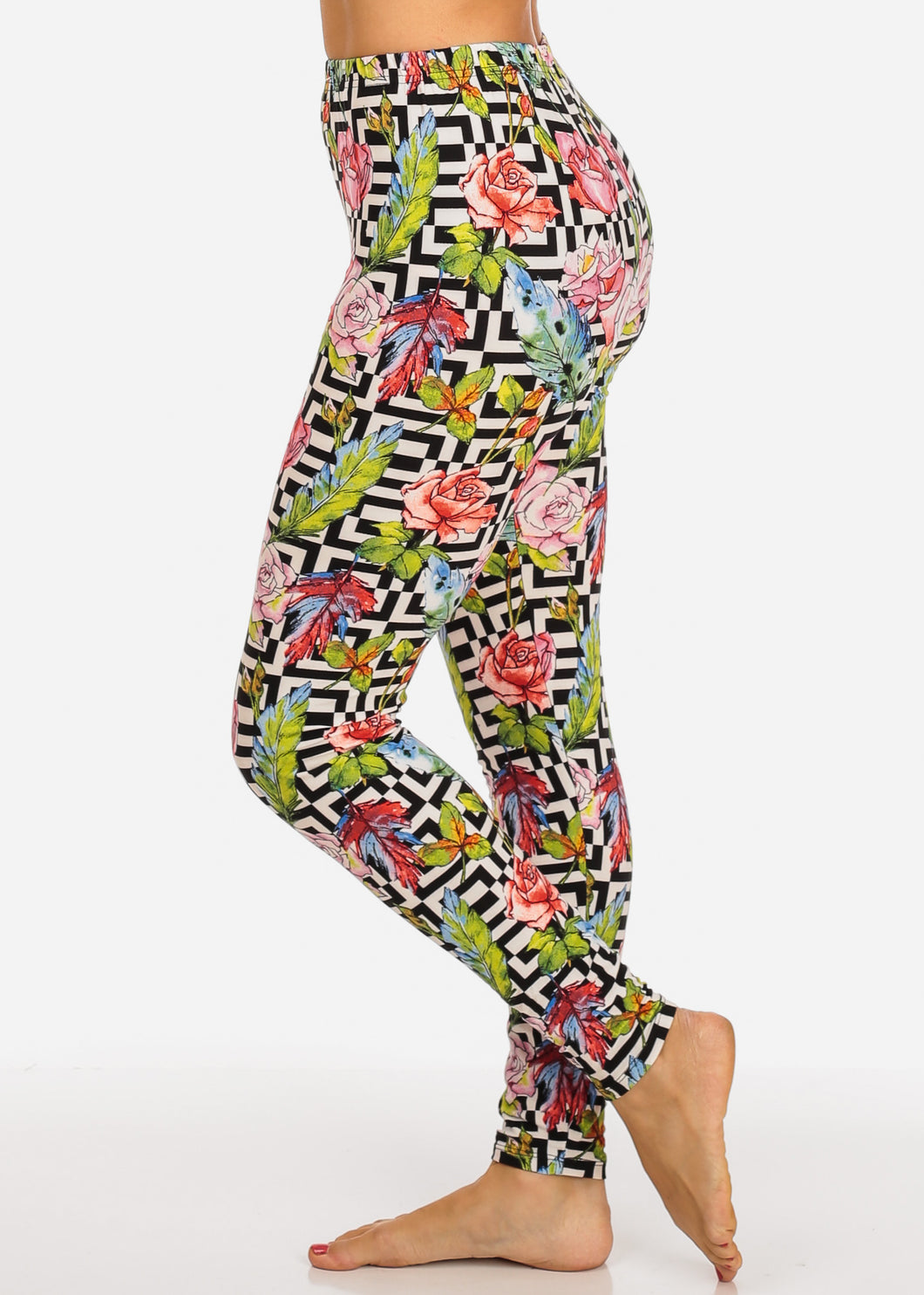 Blossom Pattern Multi Color Women's Leggings Skinny Leg Pants F