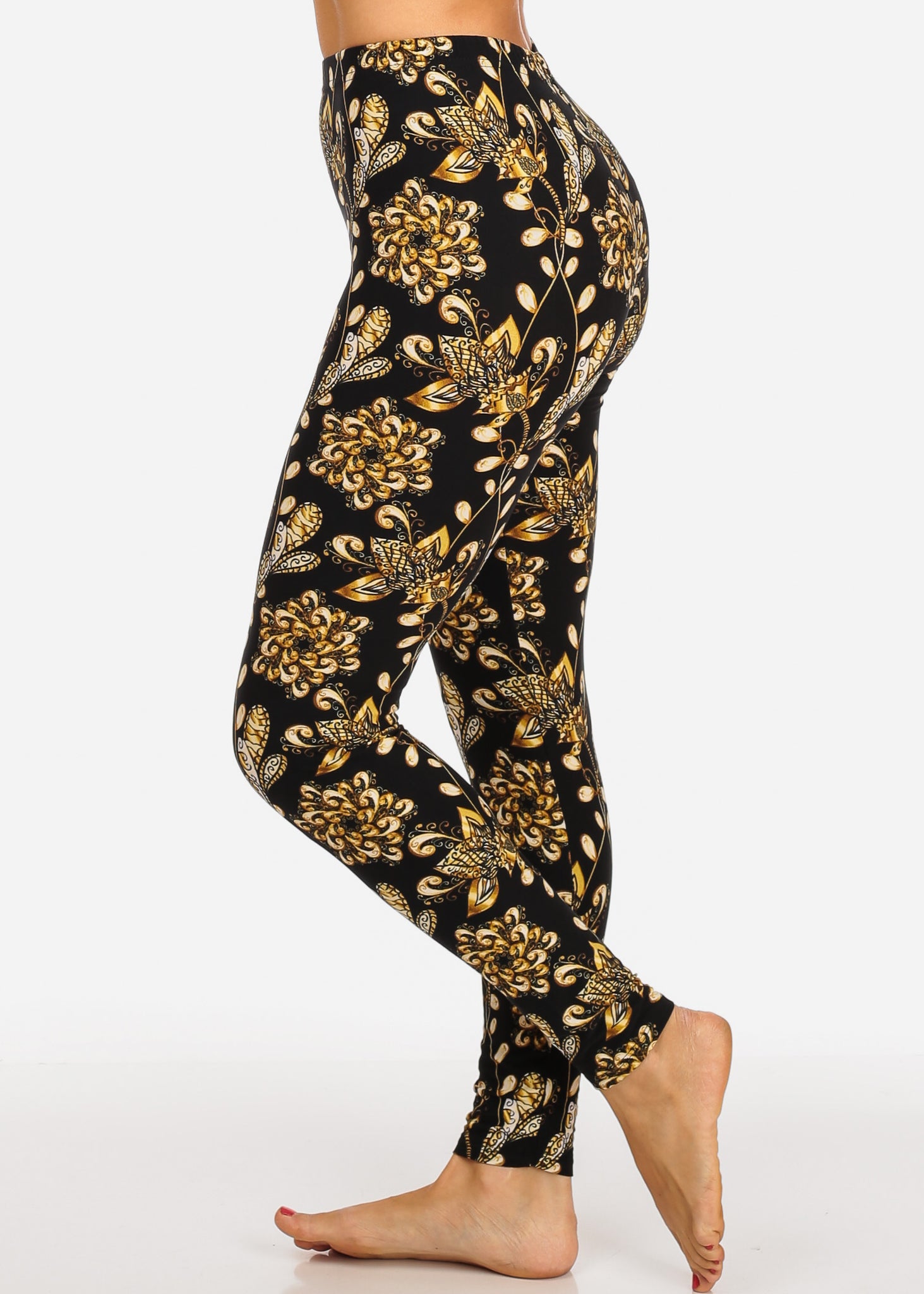 Gold Pattern Design Multi Color Women's Leggings Skinny Leg PantS