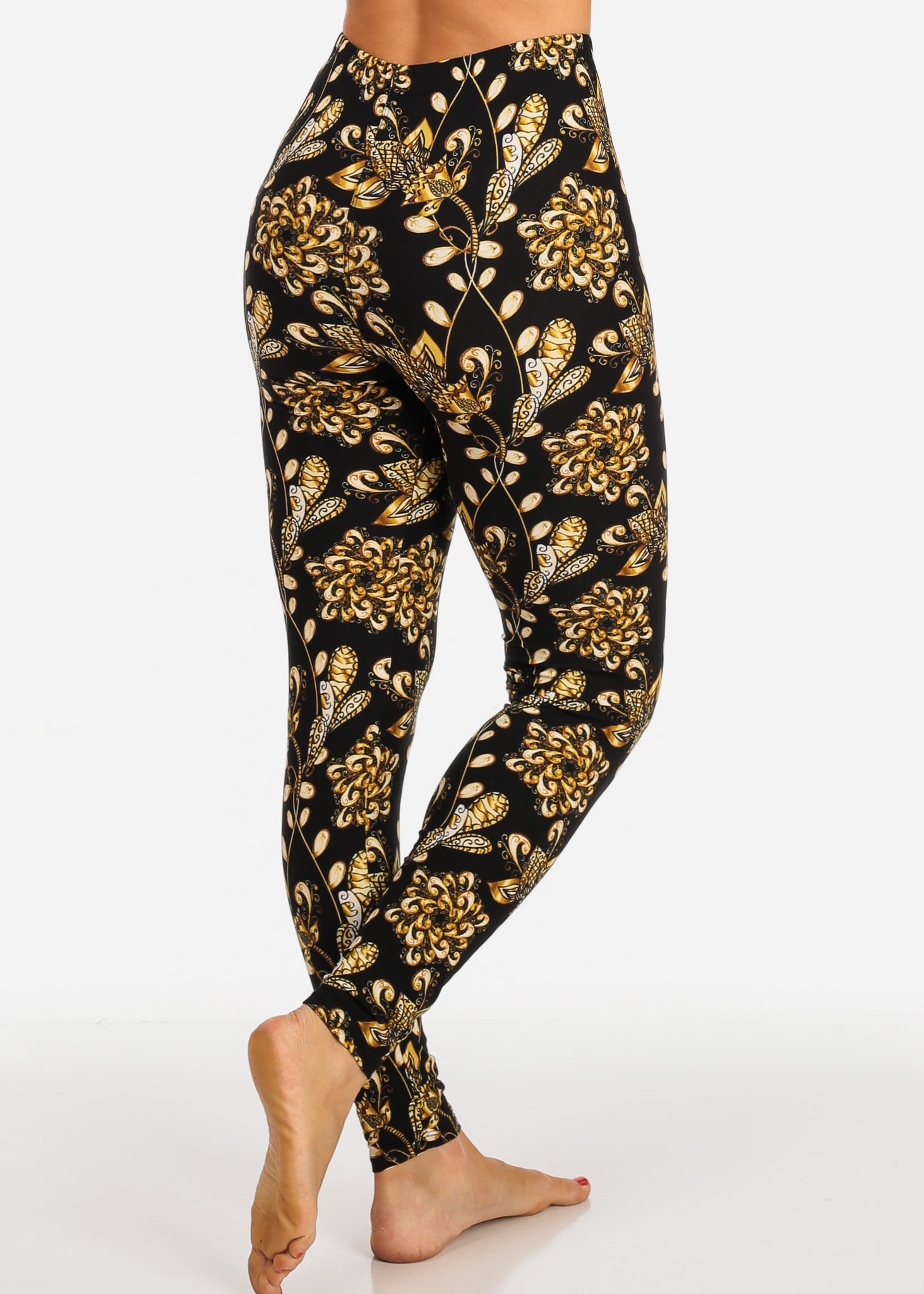 Gold Pattern Design Multi Color Women's Leggings Skinny Leg PantS