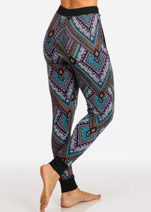 Multicolor Print Waist High Women,s Joggers Functional Side Pockets L-462