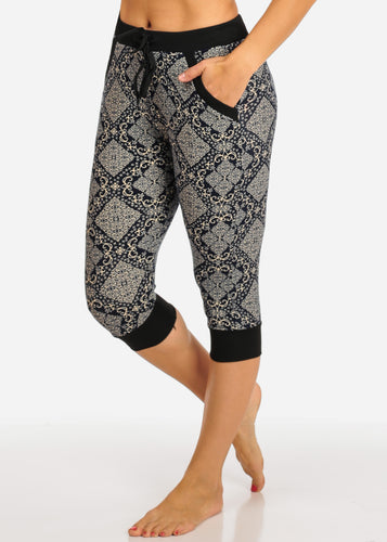 Checker Pattern Capri Jogger Women's Waist Band Pants Pull On Style L-494