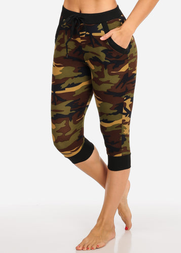 Camouflage Print Cropped Joggers L-496