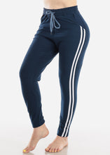 Load image into Gallery viewer, Women&#39;s Blue w/ White Stripes High Waist Joggers L563