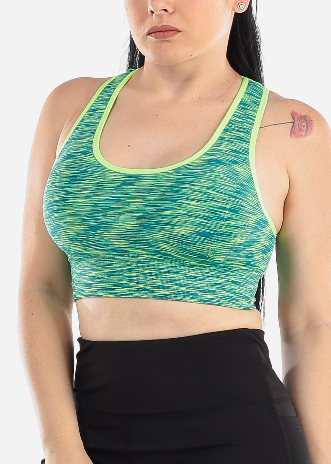 Women's Seamless Heather Green and Blue Sports Bra Y120