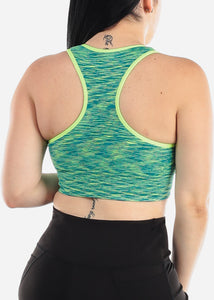 Women's Seamless Heather Green and Blue Sports Bra Y120