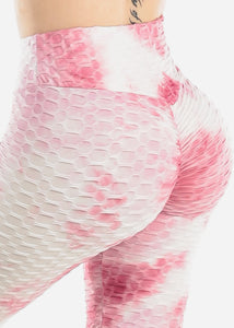 Women's Sexy Push Up Pink Tie Dye Capris Leggings Y6703-2