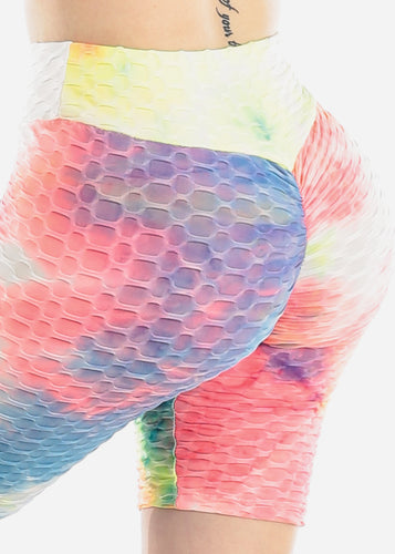 Women's Sexy Butt Lifting Multicolor Tie Dye Sport Shorts Y6503-4
