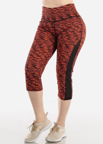 Women's Orange and Blck Activewear Capri Leggings D1092