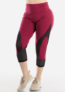 Women's Activewear Red High Waisted Capri Leggings Y6589