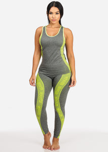 Women's Sports Yellow and Black Seamless Top and Leggings Set XM-1826