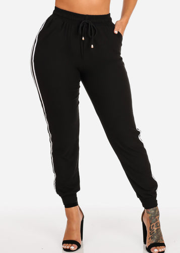 Black With White Stripes High Rise Active Joggers JK-STRIPE