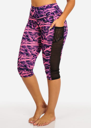 Retro Print Multi Color Women's Capri Leggings Pull on Style D1087
