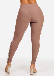 Warm Brown Color Women,s Skinny Fit Waistline Leggings Pants SOLO1R-STRIPE