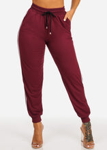Load image into Gallery viewer, Burgundy With White Active Skinny Women&#39;s Joggers High Rise JK-Stripe
