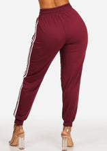 Load image into Gallery viewer, Burgundy With White Active Skinny Women&#39;s Joggers High Rise JK-Stripe