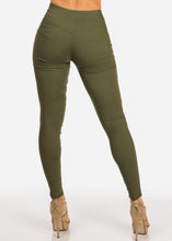Load image into Gallery viewer, High Rise Women,s Olive Color Moto Knee Detail Leggings MTO-3