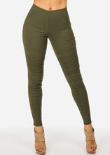 Load image into Gallery viewer, High Rise Women,s Olive Color Moto Knee Detail Leggings MTO-3