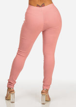 Load image into Gallery viewer, High Rise Women,s Coral Color Moto Knee Detail Leggings MTL-01A