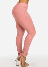 Load image into Gallery viewer, High Rise Women,s Coral Color Moto Knee Detail Leggings MTL-01A