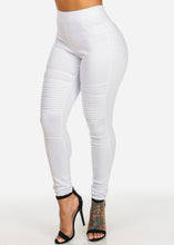 Load image into Gallery viewer, High Rise Women,s White Color Moto Knee Detail Leggings MTO-3