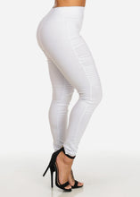 Load image into Gallery viewer, High Rise Women,s White Color Moto Knee Detail Leggings MTO-3