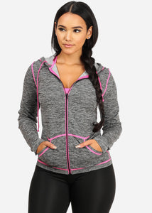 Light Neon Fuchsia Women,s Long Sleeves Active Sports Wear Hoodie HD001