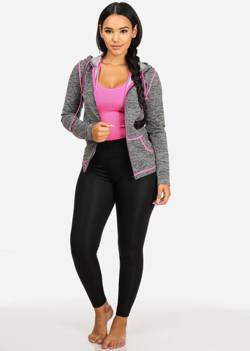 Light Neon Fuchsia Women,s Long Sleeves Active Sports Wear Hoodie HD001