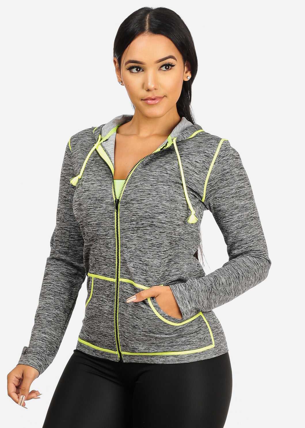 Neon Green Light Women,s Long Sleeves Active Sports Wear Hoodie HD001