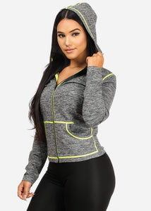 Neon Green Light Women,s Long Sleeves Active Sports Wear Hoodie HD001