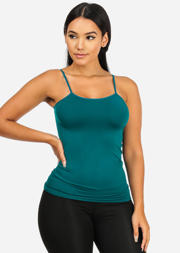 Women's Spaghetti Strap Teal Color Sleeveless Top T-03R