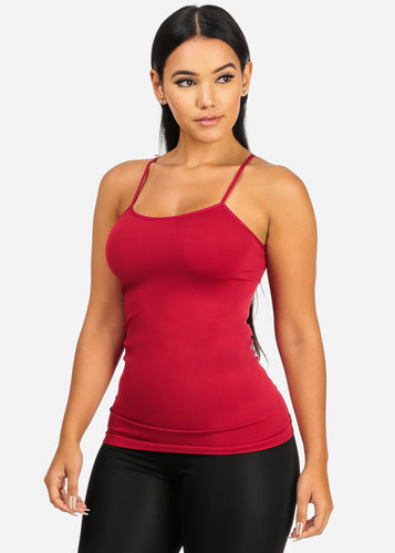 Women's Spaghetti Strap Red Color Sleeveless Top T-03R