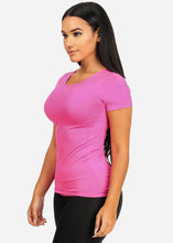 Load image into Gallery viewer, Women&#39;s T-shirt Short Sleeve Fuschia Color Round Neck RN-01