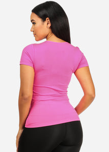 Women's T-shirt Short Sleeve Fuschia Color Round Neck RN-01