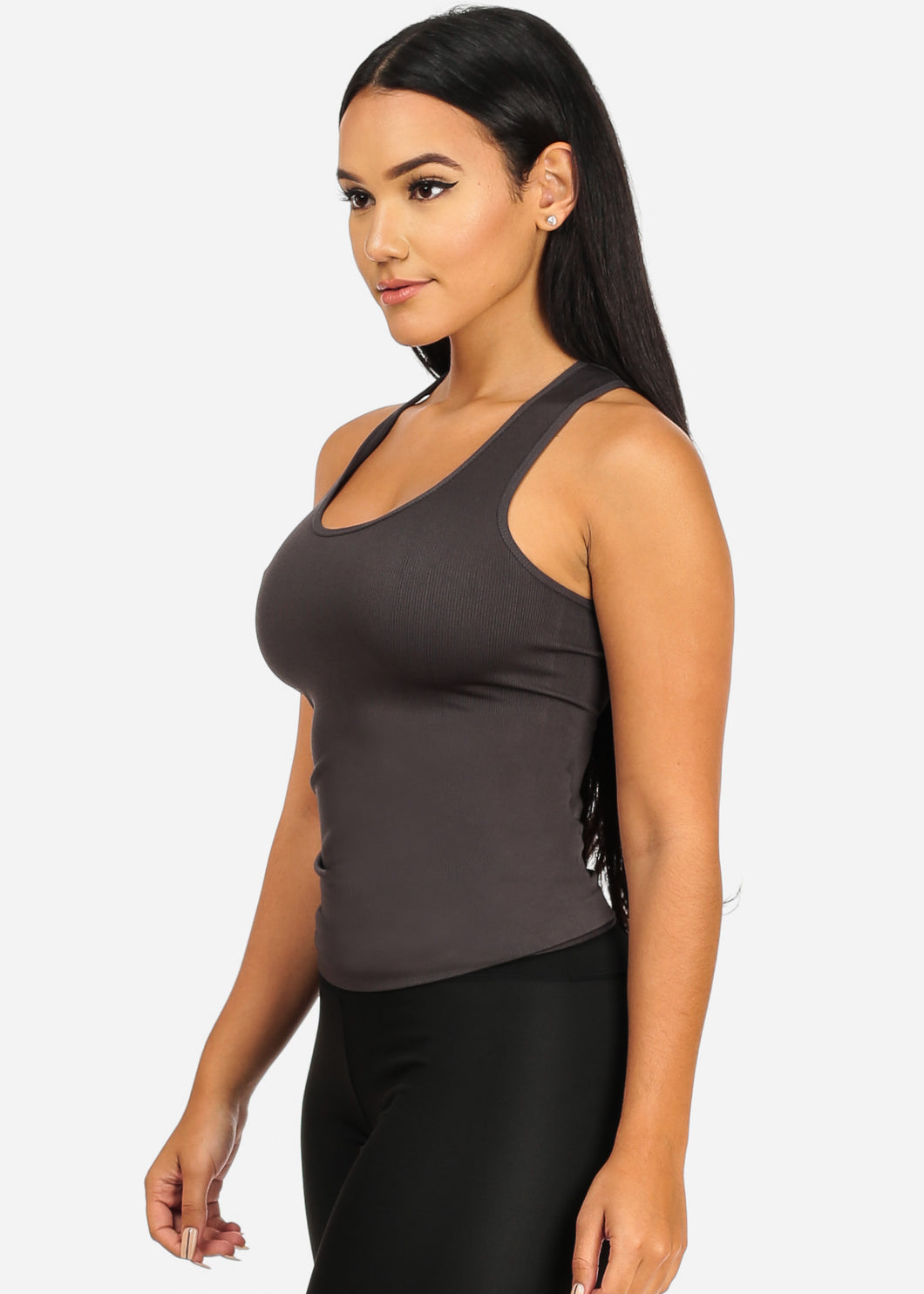 PacificPlex Womens Stretch Cotton Camisole Tank Top Junior & JR Plus Size  (XL, Heather-Charcoal) 