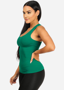 Stretchy Spandex Women's Green Color Tank Top CC-0531