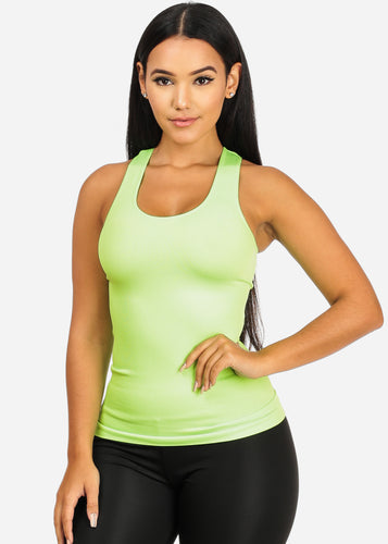 Stretchy Spandex Women's Neon Yellow Color Tank Top CC-0531