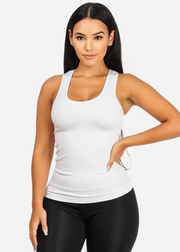 Stretchy Spandex Women's White Color Tank Top CC-0531