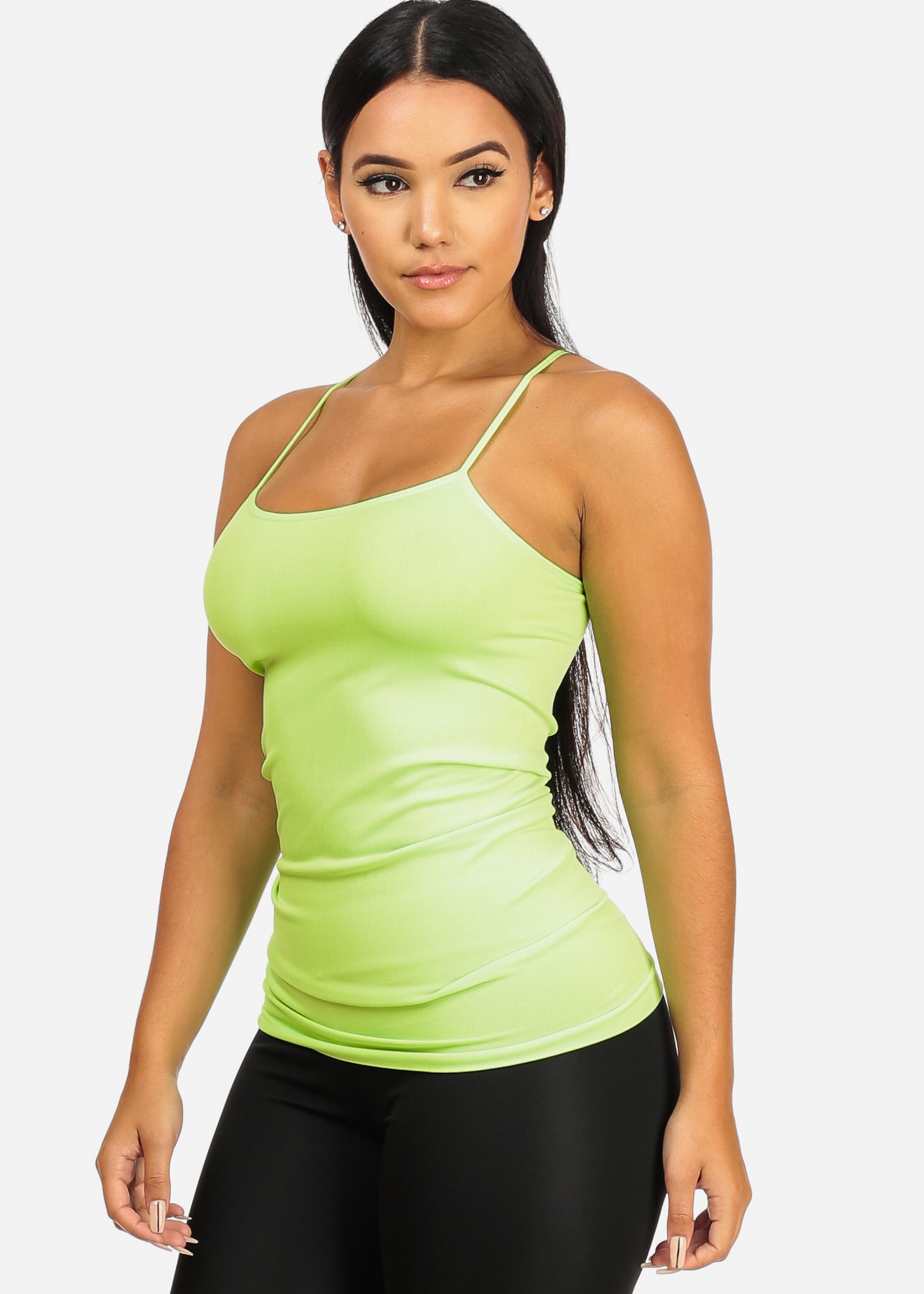 Women's Spaghetti Strap Neon Yellow Color Sleeveless Top T-03R – One Size  Fits